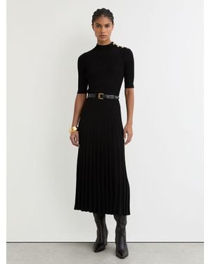 Reiss Petite Button-Detail Knitted Midi Dress - Black