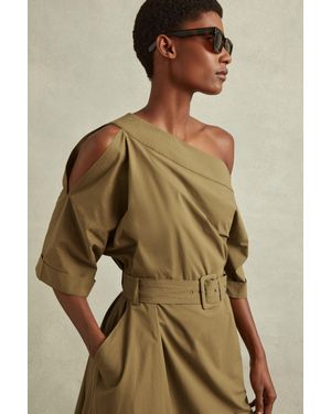 Reiss Off The Shoulder Belted Midi Dress - Green