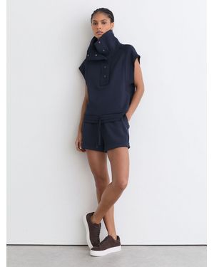 Reiss Premium Interlock Sleeveless Collared Top - Blue