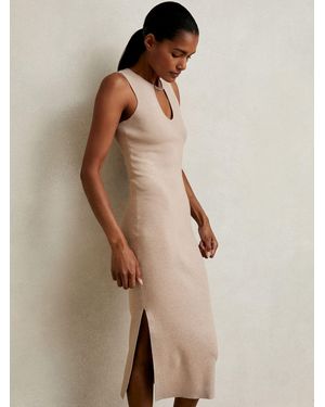 Reiss Nola - Natural Chain-detail Sleeveless Knitted Dress, S