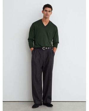Reiss Earlsfield - Dark Green Merino Wool V-neck Sweater, S