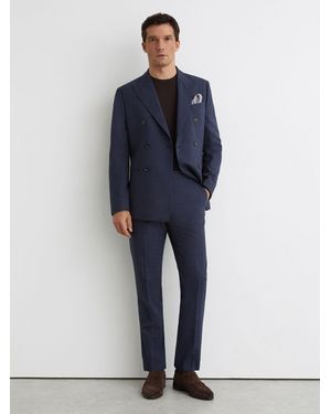 Reiss Side - Airforce Blue Fiber Side Adjuster Tailored Fit Virgin Wool Textured Tailored-fit Pants, 28