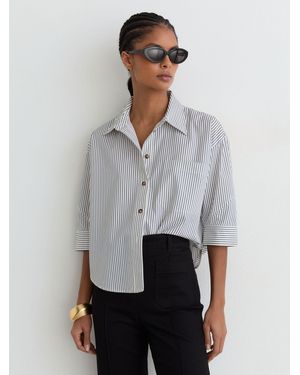 Reiss Cotton Striped Cropped Shirt - Gray
