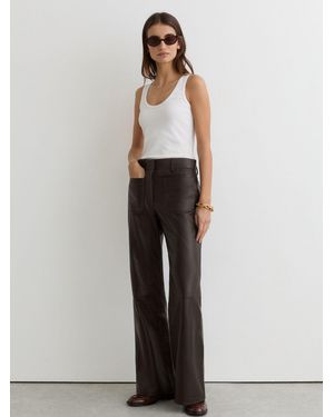 Reiss Priya - Chocolate Brown Leather Patch-pocket Flared Pants, Us 4 R - White
