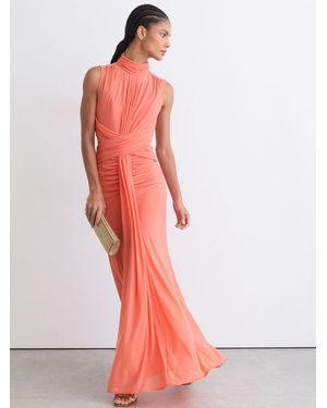 Reiss Sheer Ruched Sleeveless Maxi Dress - Red