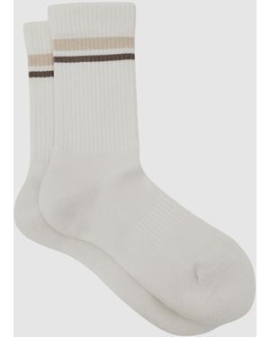 Reiss Helena - Neutral Cotton-blend Double-stripe Socks, Us 5-7 - White