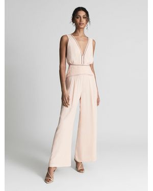 Reiss Maeve - Blush Regular Wide Leg Resort Jumpsuit, Us 10 - Multicolor