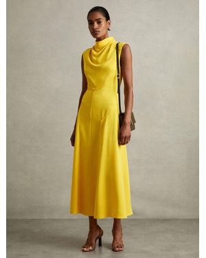 【海外限定】REISSワンピース☆Anessa Sleeveless Satin Midi Dr Reiss Anessa Satin Ruched Sleeveless Midi Dress, Navy