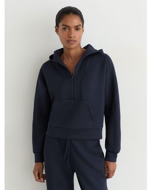 Reiss Premium Interlock Half-Zip Hoodie - Blue