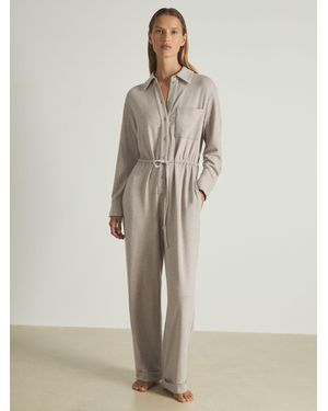 Reiss Rita - Fawn Thermal Jersey Drawstring Jumpsuit, M (us 8-10) - Natural