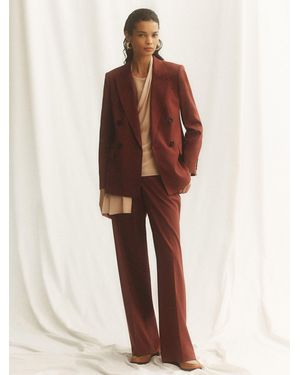 Reiss Wool-Blend Wide-Leg Suit Pants - Brown