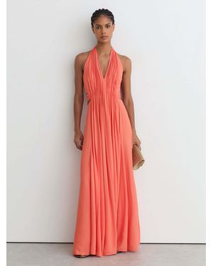 Reiss Petite Halterneck Pleated Maxi Dress - Red