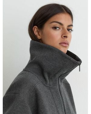 Reiss Layla - Charcoal Gray Marl Lyocell-wool Half-zip Sweatshirt, L (us 12-14) - Black