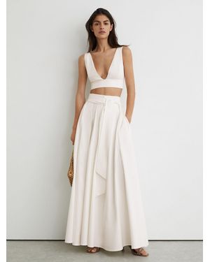 Reiss Simone - Ivory Cotton Tie-back Plunge Cropped Top, Us 10 - White