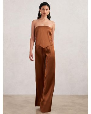 GOOD AMERICAN Satin Wide-Leg Pants - Brown