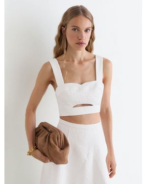 Reiss Cotton-Blend Jacquard Crop Top - White