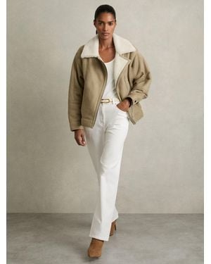 Reiss Mona Jacket Leather Plain - Natural