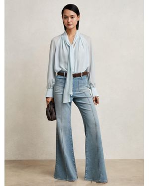 Reiss Silk Blend Chiffon Tie-Neck Blouse - Blue