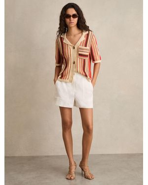 Reiss Candy - Coral Striped Knit Shirt, L - Natural