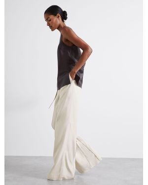 Reiss Atelier Wide Leg Crepe Pants With Wool - White