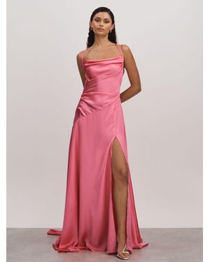 LEO LIN Leo Ruched Cowl Neck Satin Maxi Dress - Pink