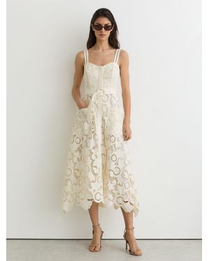 Reiss Kerina - Cream Cotton-blend Lace Button-front Midi Dress, Us 6 - Natural