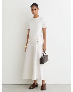 Reiss Cotton Button-Detail Midi Skirt - White