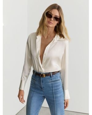 Reiss Silk-Satin Concealed-Placket Shirt - Natural