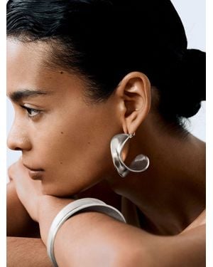 Reiss Savanna - Silver Tone Sculptural Curve Hoop Earrings, One - Black