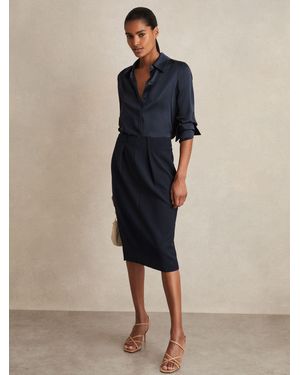 Reiss Gabi - Navy Tailored Midi Suit Skirt, Us 12 - Blue
