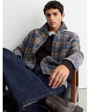 Reiss Stone & Wool-Blend Check Button-Through Overshirt - Blue