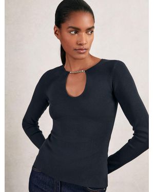 Reiss Chain-Detail Keyhole Knit Top - Blue