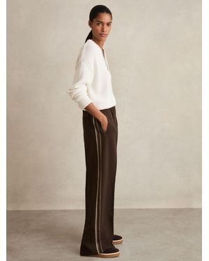 Reiss Robyn - Chocolate Brown Petite Side-stripe Wide-leg Pants, Us 0 - Natural
