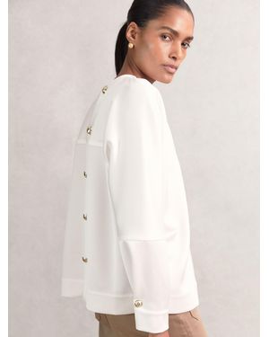 Reiss Satin Button-Back Long-Sleeve Top - White