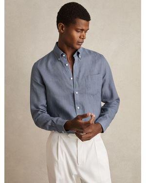 Reiss Linen Button-Through Shirt - Blue