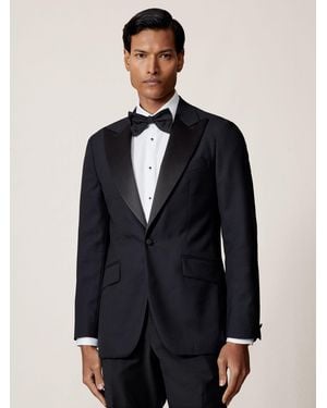 Reiss Single-Breasted Jacquard Tuxedo Jacket Wool-Blend Classic-Fit - Blue