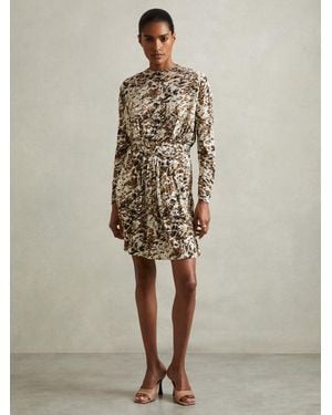Reiss Khaki & Cream Floral Print Jersey Dress - Natural