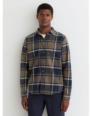 Les Deux Dark Navy Cotton Check Flannel Shirt - Gray