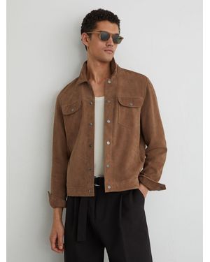 Reiss Suede Press-Stud Twin-Pocket Jacket - Brown