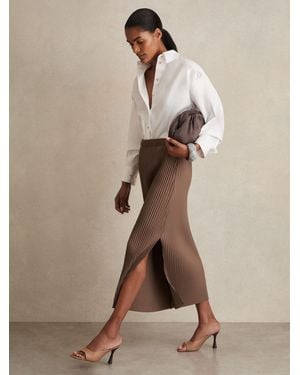 Reiss Pleated Jersey Midi Skirt - Natural