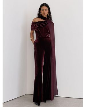 Reiss Petite Velvet Drape-Detail One-Shoulder Jumpsuit - Red