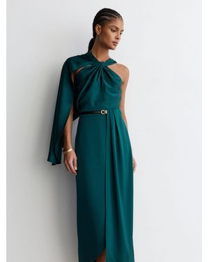 Reiss Satin Side-Cape Draped Midi Dress - Blue