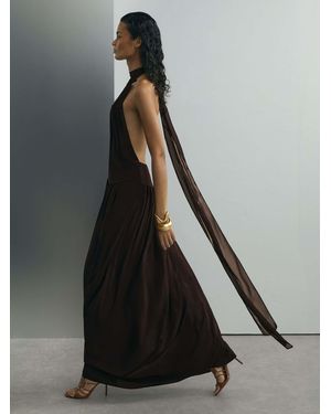 ATELIER Chiffon Draped Halterneck Maxi Dress - Gray