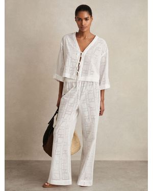 Reiss Nadia - White Cotton Broderie Tie-front Top, Medium (us 8-10) - Natural