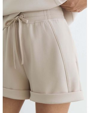 Reiss Phoebe - Neutral Premium Interlock Drawstring Shorts, L (us 12-14) - Natural