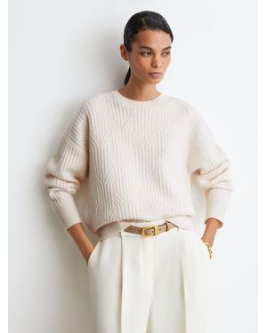 Reiss Leah - Ivory Wool-cashmere Jacquard-knit Sweater, M (us 8-10) - White
