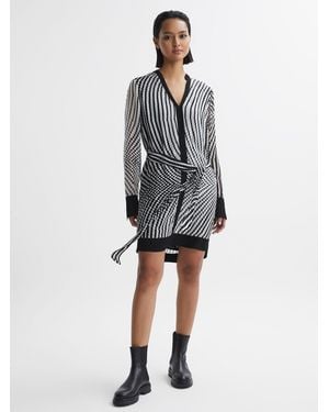 Reiss Tia - Black/white Check Belted Mini Dress, Us 2 - Gray