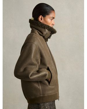 Reiss Blake Jacket Leather Plain - Green