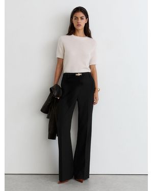 Reiss Petite Flared Knot-Hardware Belted Pants - White