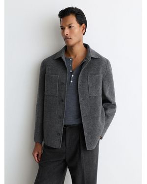 Reiss Gano - Charcoal Gray Wool-blend Herringbone Blind-seam Overshirt, Xl
